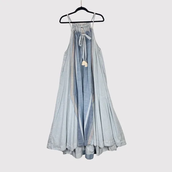 Free People Maxi Dress Blue Paradise and Back Striped Tasseled Flowy Boho Small - Image 2