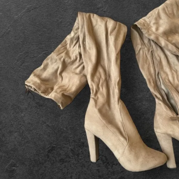 Breckelles Tan Faux-Suede Over-the-Knee Block Heel Boots  - Image 6
