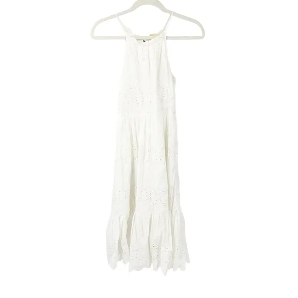 Anthropologie Maeve Womens Boho Beachy Tiered Eyelet Midi Dress‎ Size 0 White - Image 3