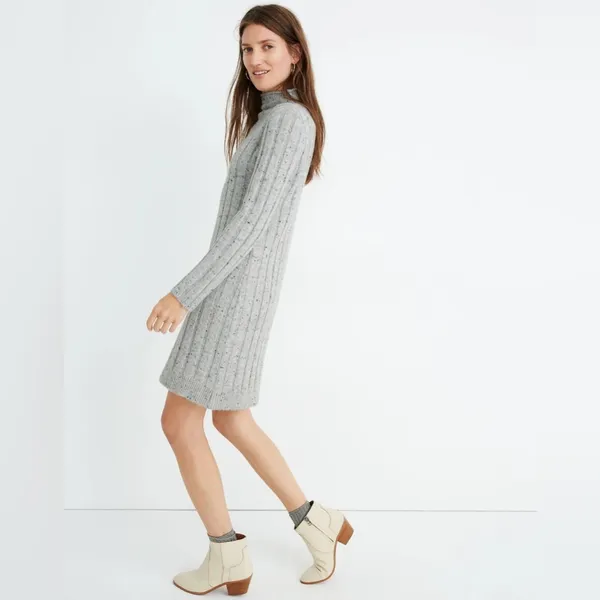 Madewell Gray Donegal Rolled‎ Mockneck Sweater Dress Wool Blend - Image 3