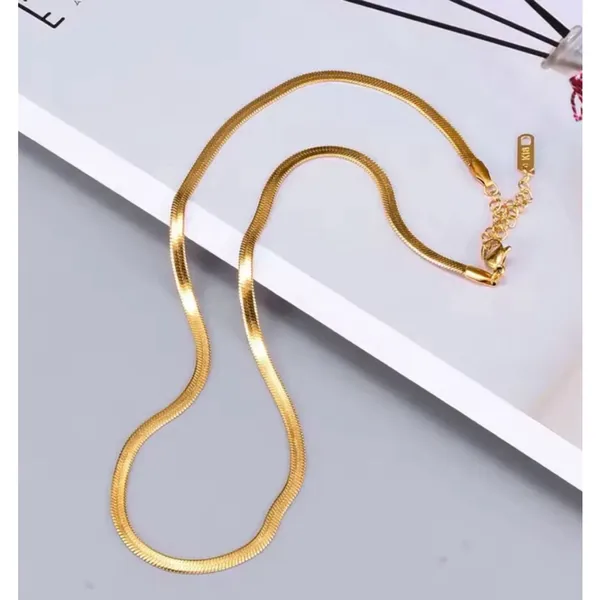 3mm Gold Herringbone Necklace | Gold Plated Sterling Silver‎ - Image 9