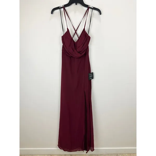 Lulus Event Ready Burgundy Backless Lace-Up Maxi Dress Chiffon Formal Small NWT - Image 5