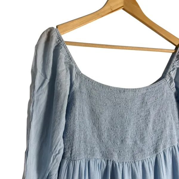 Area Stars Eyelet Trim Light Blue Long Sleeve Square Neck Dress Size Medium - Image 8