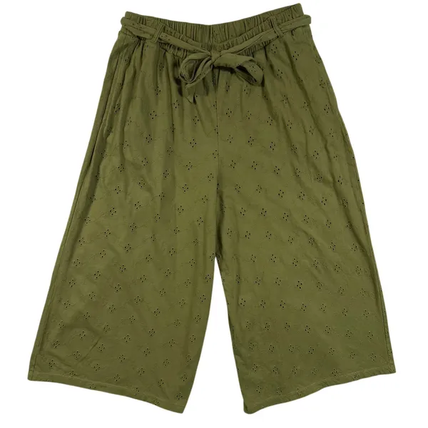 ASOS 12 Khaki Green Broderie Anglaise Wide Leg Crop Belted Pants Bohemian Beach‎ - Image 4