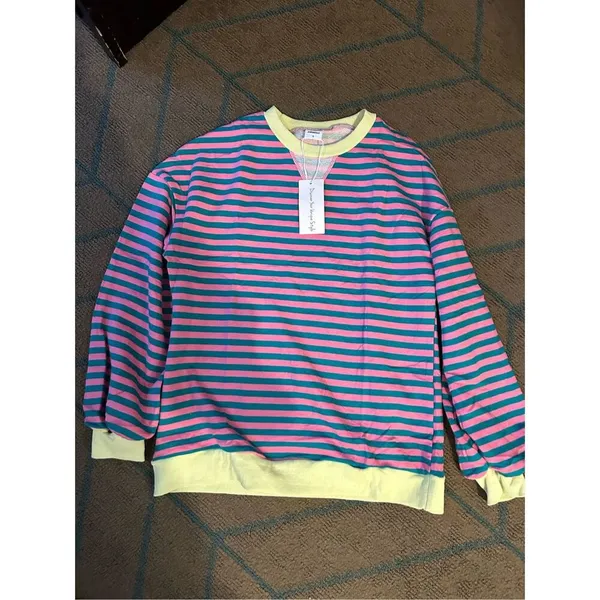 NEW Striped Crewneck Oversized Sweatshirt Pullover Sweater M - Image 3