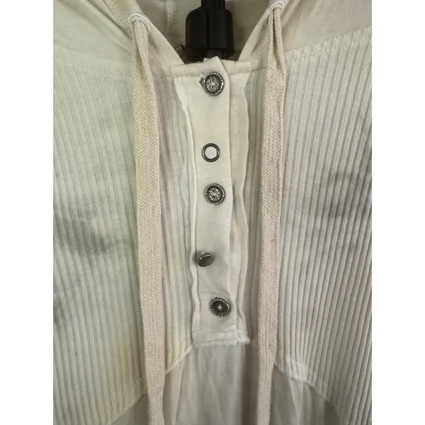 POL‎ Cream Tie Dye Ribbed Hooded Henley Tunic Top Size L Oversized Boho - Image 4
