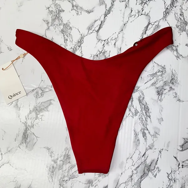 NWT Quince Cherry Red Italian High-Leg Ring Bikini Bottom Women's Size Small - Image 6