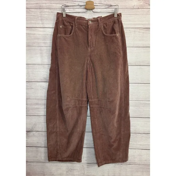 Free People Good Luck MID RISE Barrel Leg Corduroy Pants Withered Rose Size 29 - Image 3