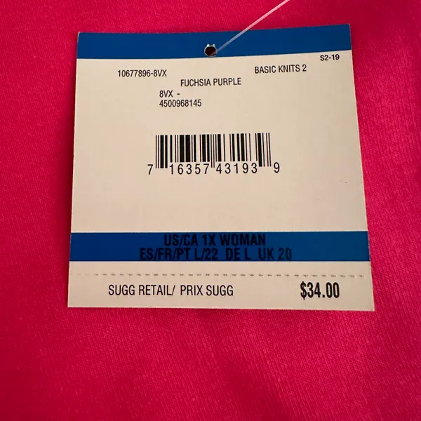 NWT Sport Fuchsia Short Sleeve Tee Split Neckline and Curved Hem 1X - Image 4