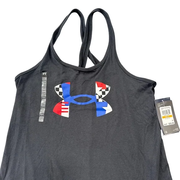 Under Armour Patriotic Flag Freedom Tank Top Black Red‎ White Blue Logo Gym Run - Image 3