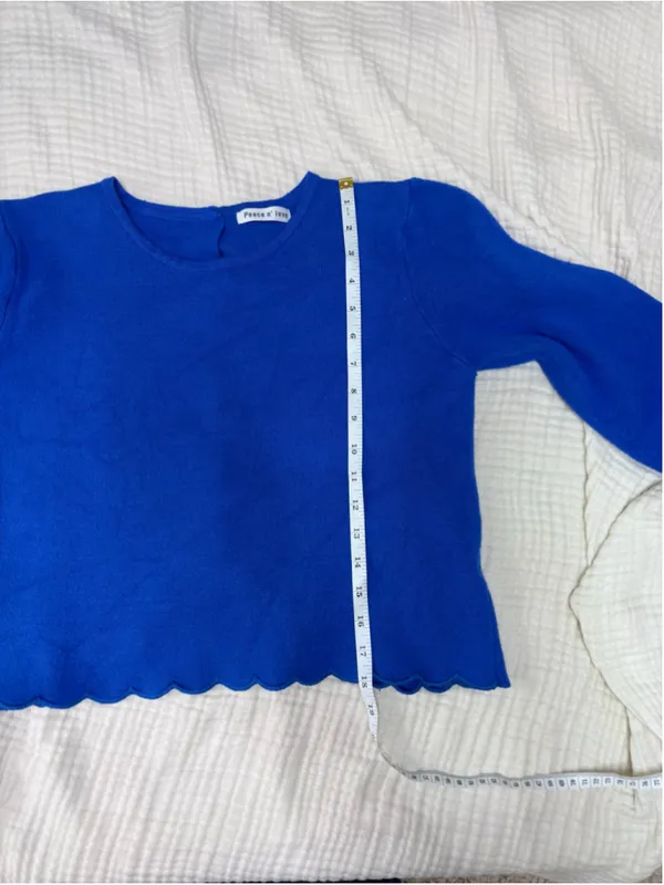 Women's Peace n' love Blue Scalloped Crew Neck Sweater Button S Wool Viscose - Image 8