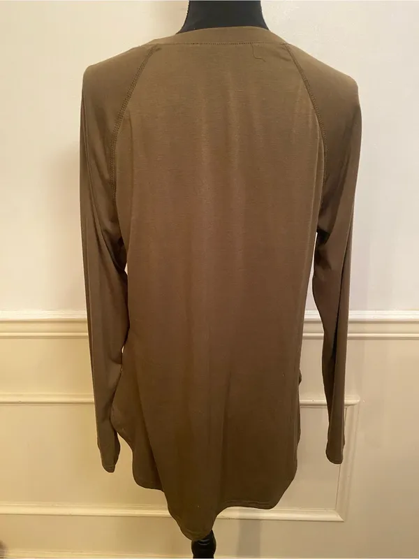 Women’s Long Sleeve Crewneck Top Olive Brown Basic Layer Size M - Image 2