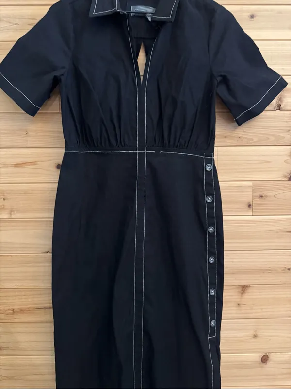 Anthropologie Size 2 Black Slim Midi Shirt Dress Business Casual Office Slit - Image 5