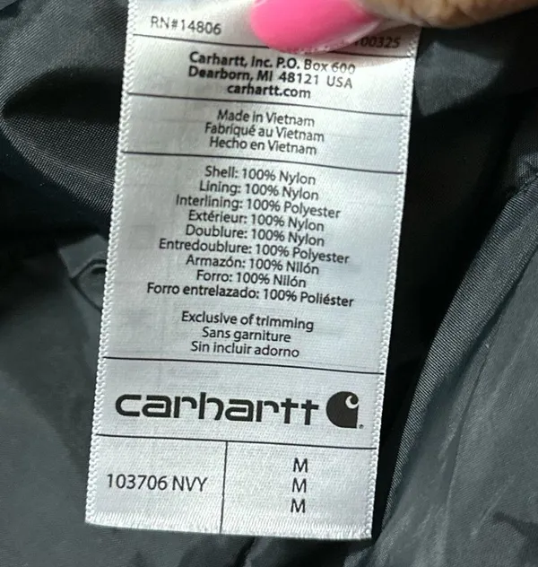 Carhartt Navy Blue Full Zip Winter Coat Hoodie Medium - Image 5