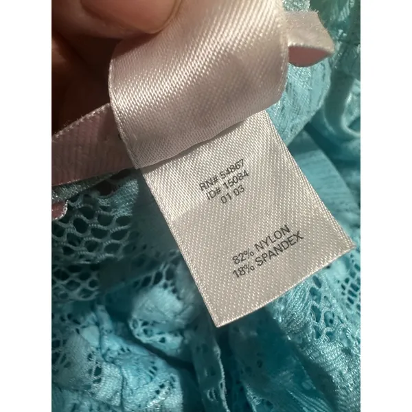 Victoria's Secret Vintage 2003 Aqua‎ Blue Floral Lace Mesh Chemise XL Y2K - Image 5