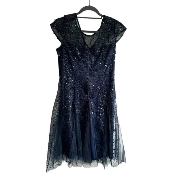 JS Collections‎ Alyssa Sequin Godet Cocktail Dress Navy 6 - Image 7