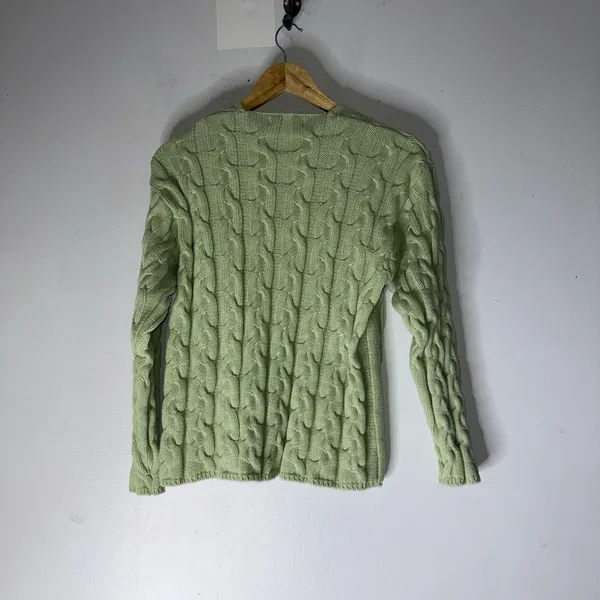 vintage eddie bauer Green‎ V Neck Cable Knit Cotton Sweater Medium - Image 2