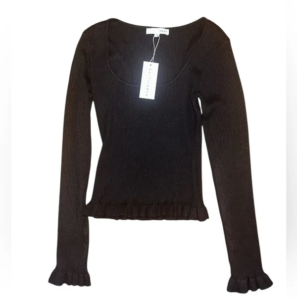 Baltic Born Black Fitted Ribbed Long Sleeve Blouse NWT - Image 4