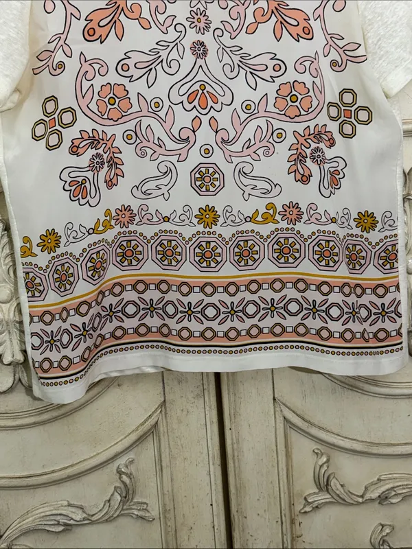 Tory Burch Kayla Mixed Media Top Silk Front Linen Back size Large Lightweight - Image 4