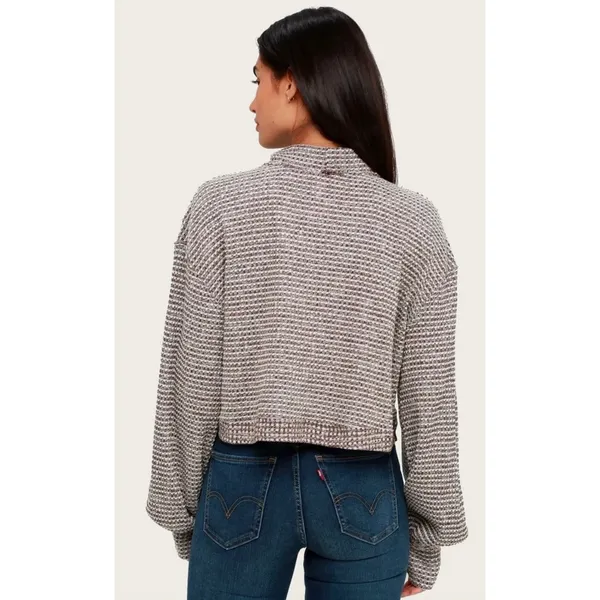 Free People BK Thermal Turtleneck Cropped Top Wine Red White‎ L - Image 9