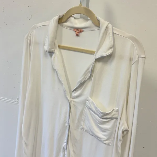 Eberjey Gisele Pajama Top White Modal Long Sleeve Button Down Sleep Shirt S - Image 3
