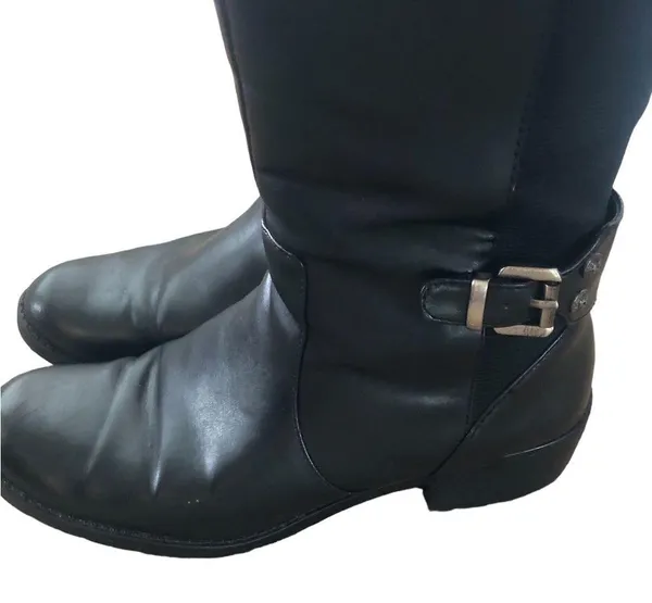 Anne Klein Faux Leather Tall Knee Boots 8.5 Side Zip Stretch Calf 1.5” Heel - Image 3