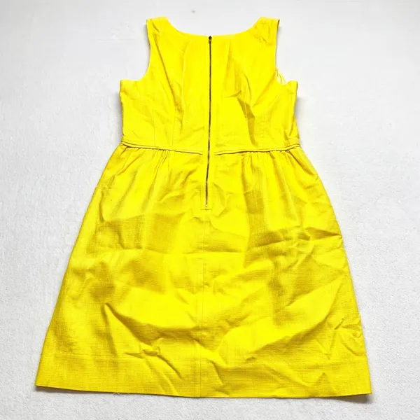 J.Crew Piqué Fit & Flare Dress‎ Womens 12 Yellow Sleeveless Cotton 50344 Size 12 - Image 8