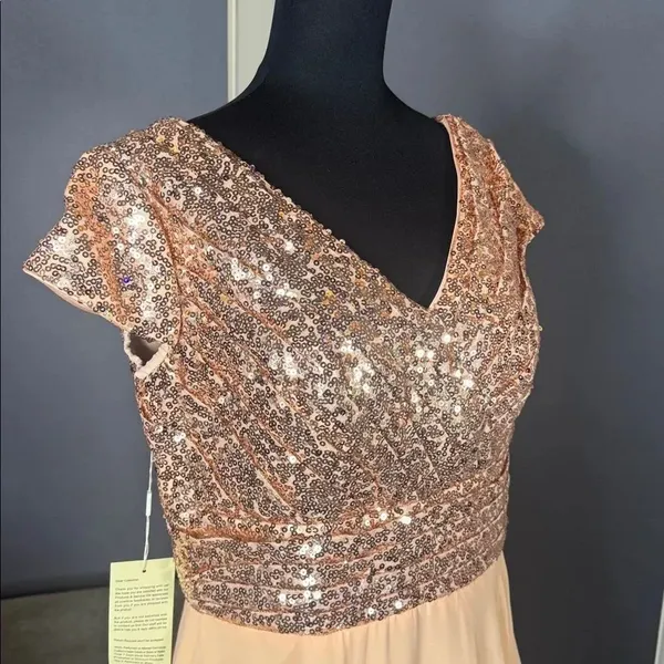 Women’s Full Length Prom Formal Dress Sequined V-Neck Bodice SideZip Size 12 NEW - Image 3