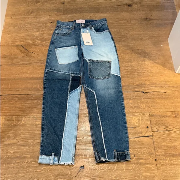 Revice‎ Denim Patchwork Two-Tone Jeans | High Rise Straight Leg | Size 26 | NWT - Image 2