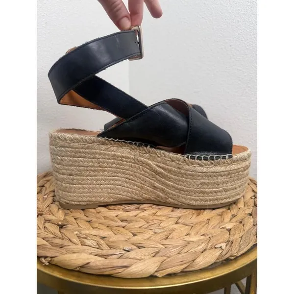 Alohas Sandals Vegas Platform Espadrilles Sandal Black Wedge Leather Jute Strap - Image 11