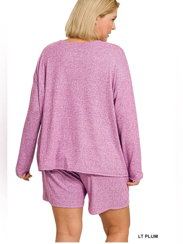 NEW!LAST One Plus Size Long-Sleeve Lounge Top & Shorts Set - Light Plum Size 2X - Image 2