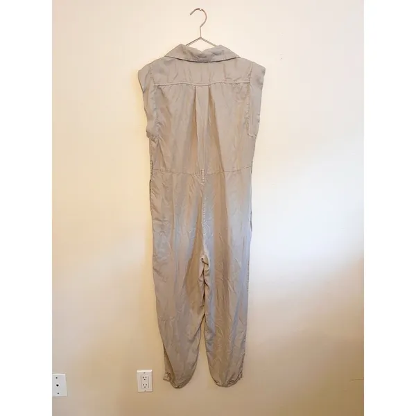 ZARA Jumpsuit Size S Khaki Cap Sleeve Crop Leg With Belt‎ loops Button Up - Image 4