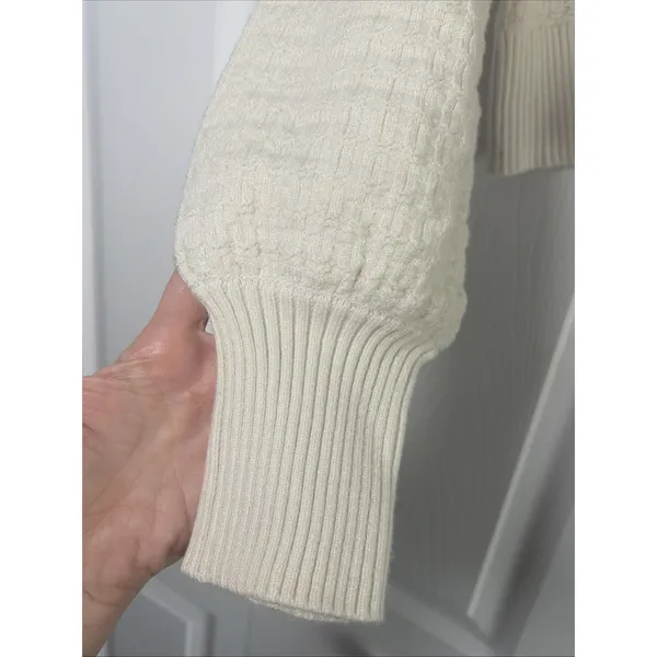 Truth by Republic Puff Sleeve Cardigan Womens‎ Size M Cream Knit Sweater Classic - Image 2
