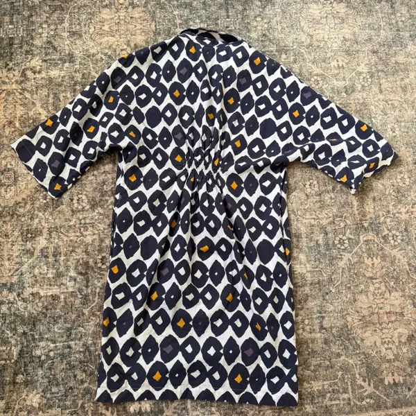 Max Mara Cotton Geometric Print Shirt Dress Navy White Mustard Made in Italy 8 - Image 6