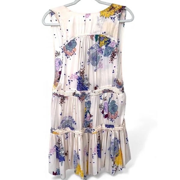FREE PEOPLE | M | Floral Tiered Tunic Top Mini Dress Ruffle Sleeveless Tank - Image 6