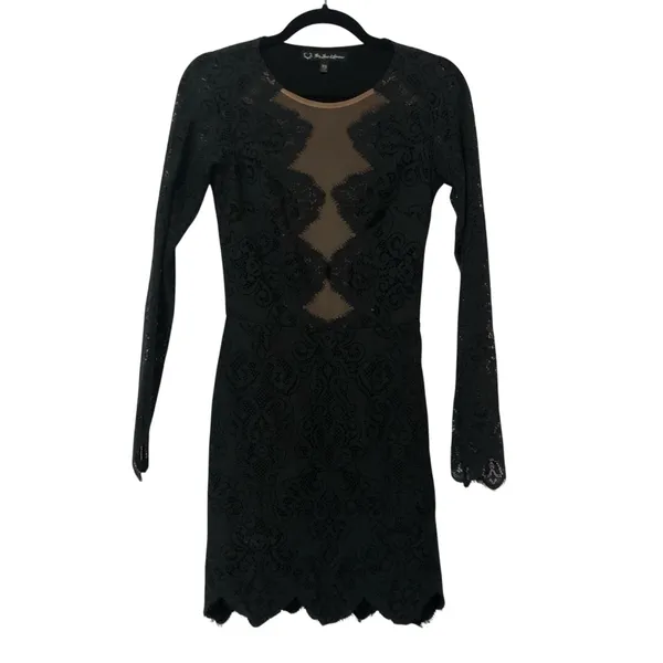 For Love & Lemons Black Lace Bodycon Ilusion Dress Womens XS Cocktail Mini - Image 2