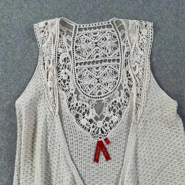 Red Camel Crochet Knit Sleeveless Open Top Women's X-Small Beige Boho Y2k - Image 4