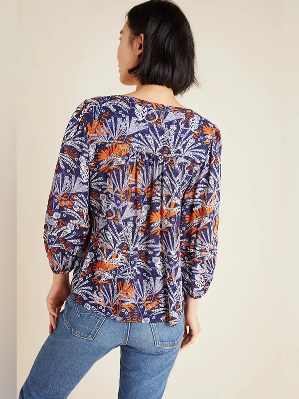 Anthropologie Maeve Cathy Pleated Blouse Boho Peasant Botanical Floral V-neck M - Image 2