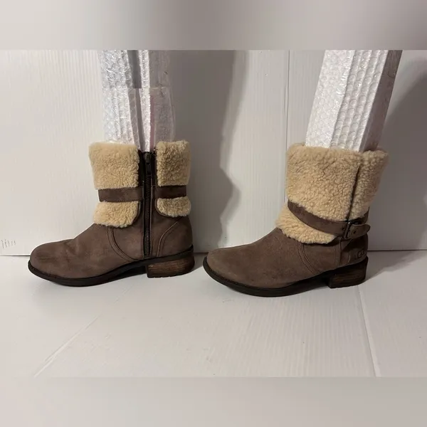 UGG SN 1006039 brown suede sheepskin-lined winter boots women size 8 - Image 2