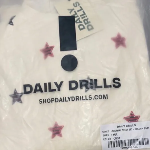 🆕 Daily Drills | Thermal Sleep Set | Cream + Stars | Sz: M/L - Image 6