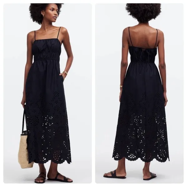 NWT Madewell Embroidered Tank Midi Dress in Poplin NS131‎ Black Sz 2 - Image 2