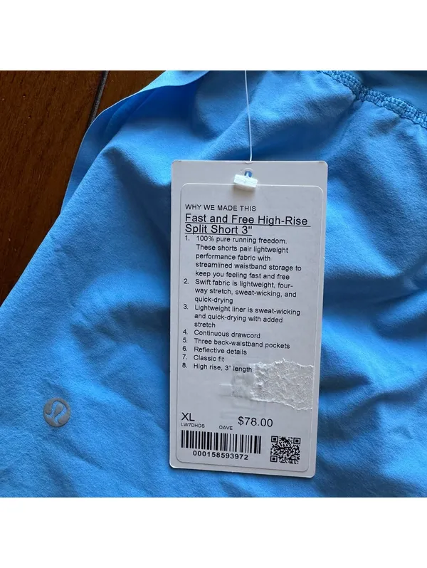 Lululemon Fast and Free High-Rise Split Short 3" Ocean Wave Size XL/Size 12 NWT - Image 3