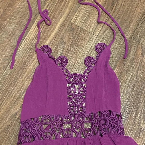 Shinestar Womens Halter Maxi Dress XL Bright Purple Boho Lace Trim Open Back - Image 7