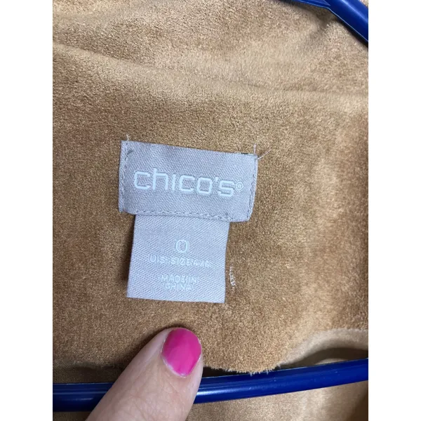 Chico's Faux Suede Moto Jacket Women 0 S Tan Camel Excellent Gold Zip Biker - Image 3