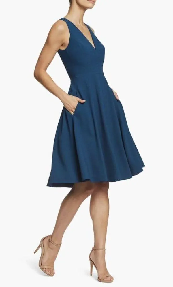 DRESS THE POPULATION Catalina Fit & Flare Cocktail Dress in Peacock Blue X-Small - Image 11