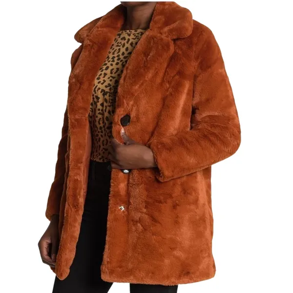 SAM EDELMAN Faux Fur Coat in Cognac, Size Large, New without tag - Image 3