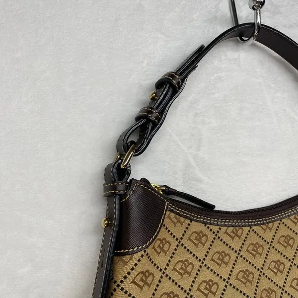 Dooney & Bourke Signature Canvas Hobo Bag Brown‎ Leather Trim Handbag - Image 4