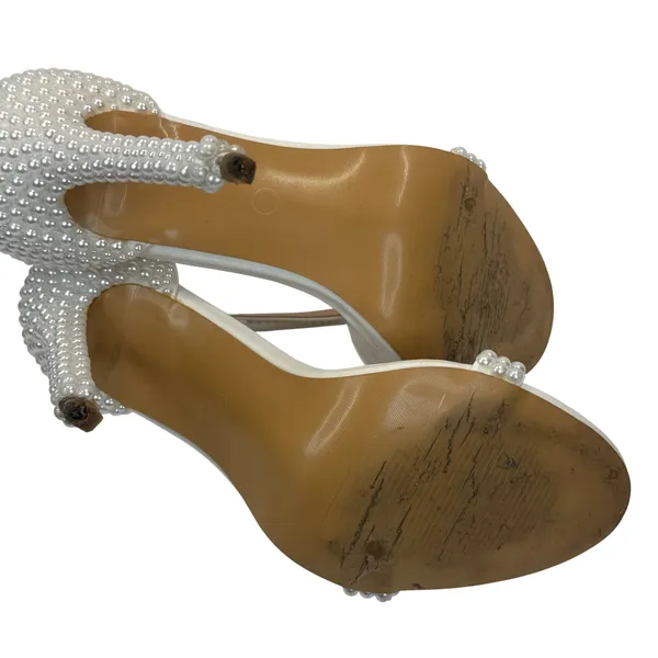 Crystal Queen Pearl Bridal‎ Heels EU 42 US 11 White Ankle Strap Wedding Sandals - Image 13