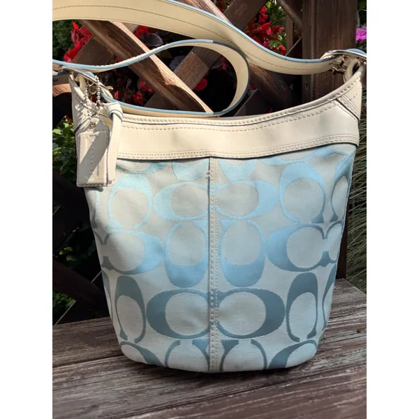 Coach Bleecker Bucket Bag Y2K Light Blue Signature Canvas Leather F12358 - Image 2