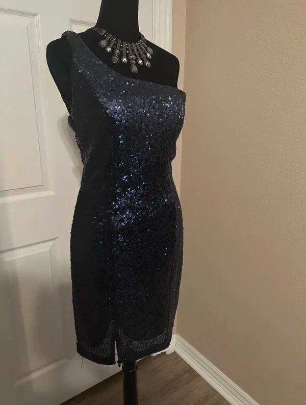 Sexy blue sequin one shoulder cocktail dress - Image 4